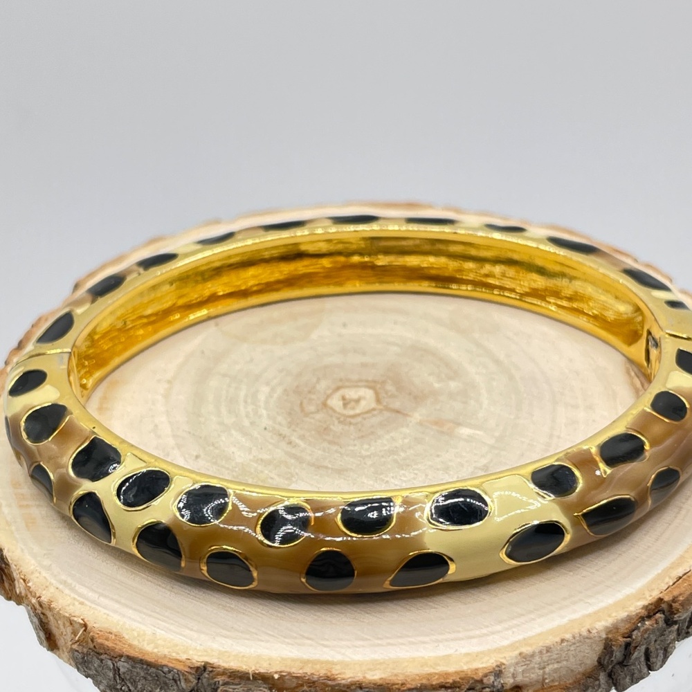 Kenneth Jay Lane KJL Leopard Enamel Bangle Hinged Clamper Bracelet 2006 - Picture 2 of 7